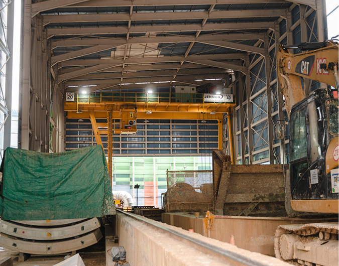 Jenmon overhead crane above heavy plant equipment during a site inspection